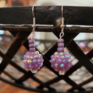 Handmade Purple Beaded Dangle Earrings